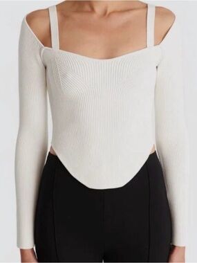 Ronny Kobo White Ribbed Knit Top with Gold Label